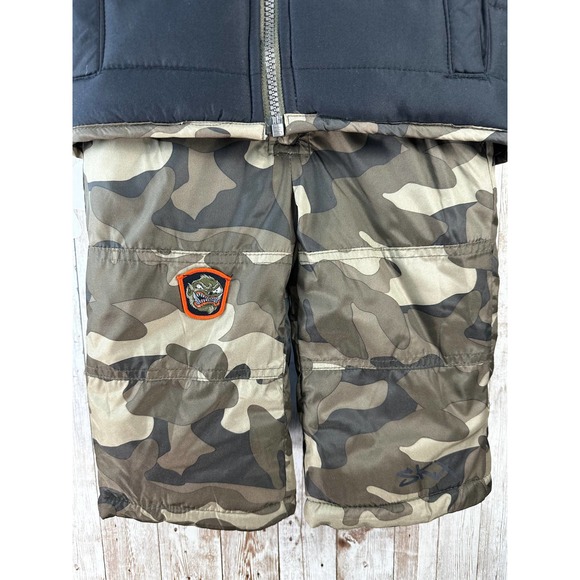 Skechers Baby Boys Romper Quilted Jacket Sz 12 Mos Black Brown Camo Patches Logo - Picture 7 of 9